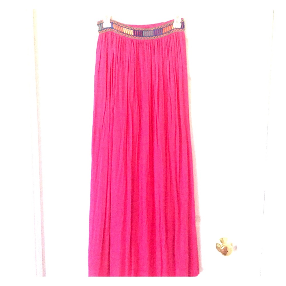 Bright Pink Boho Maxi Skirt